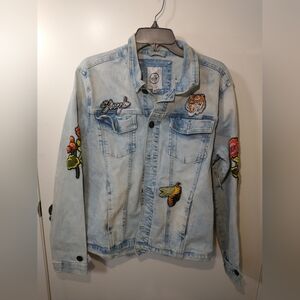 Rsine Vtg Embroidered Tiger Rose Bee Beautiful Struggle Denim Jacket Sz M